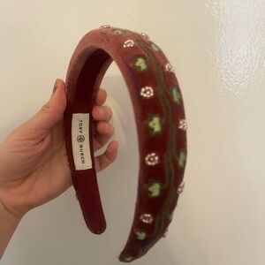 Tory Burch Embroidered Burgundy Headband